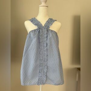 Waverley Grey Anthropologie Blue Polka Dot Ruffle Top M